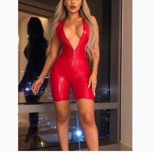 Fashion Nova Red latex romper